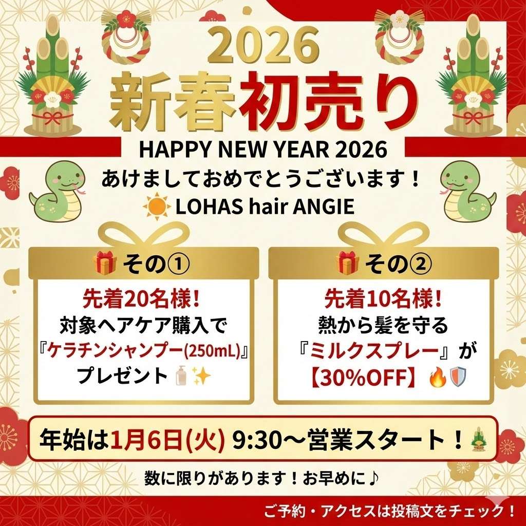 明けましておめでとうございます　新春初売り　　　神戸(元町・住吉・兵庫)のヘアサロン　保育園　美容室スマイル情報